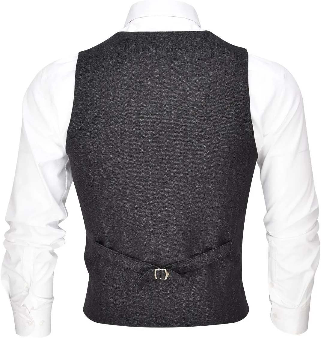 VOBOOM Men's V-Neck Suit Vest Casual Slim Fit Dress 6 Button Waistcoat