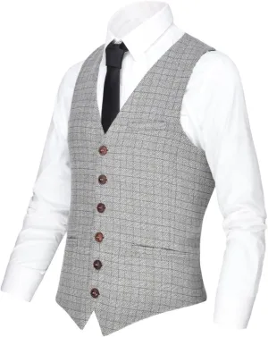 VOBOOM Men's V-Neck Suit Vest Casual Slim Fit Dress 6 Button Waistcoat