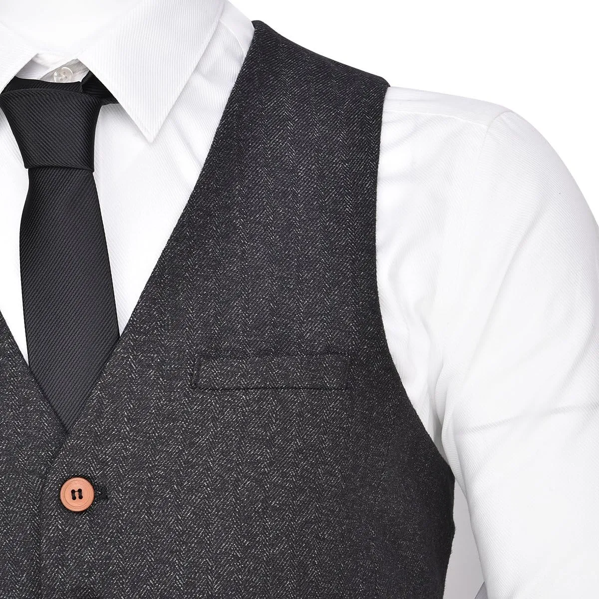 VOBOOM Men's V-Neck Suit Vest Casual Slim Fit Dress 6 Button Waistcoat