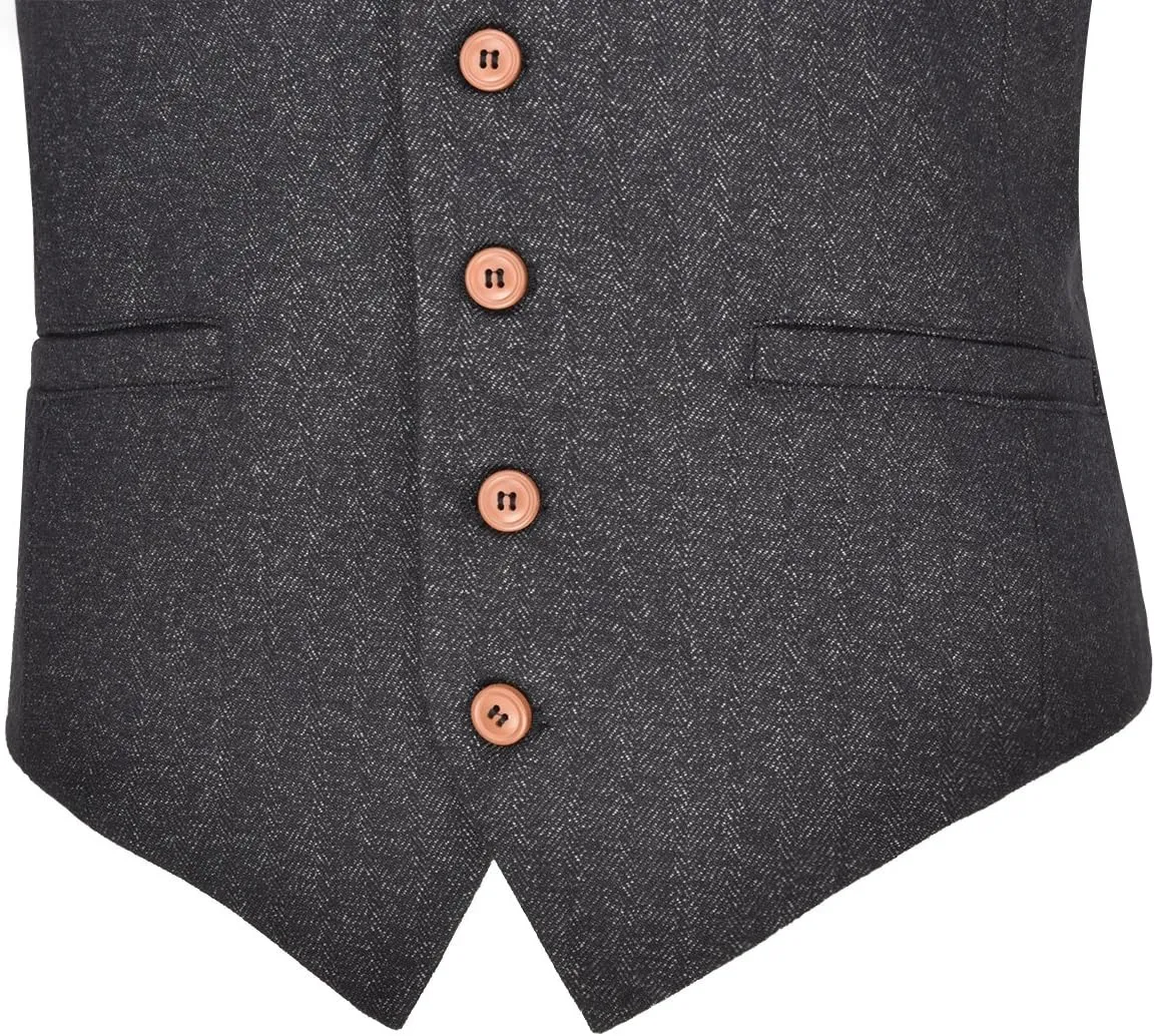 VOBOOM Men's V-Neck Suit Vest Casual Slim Fit Dress 6 Button Waistcoat