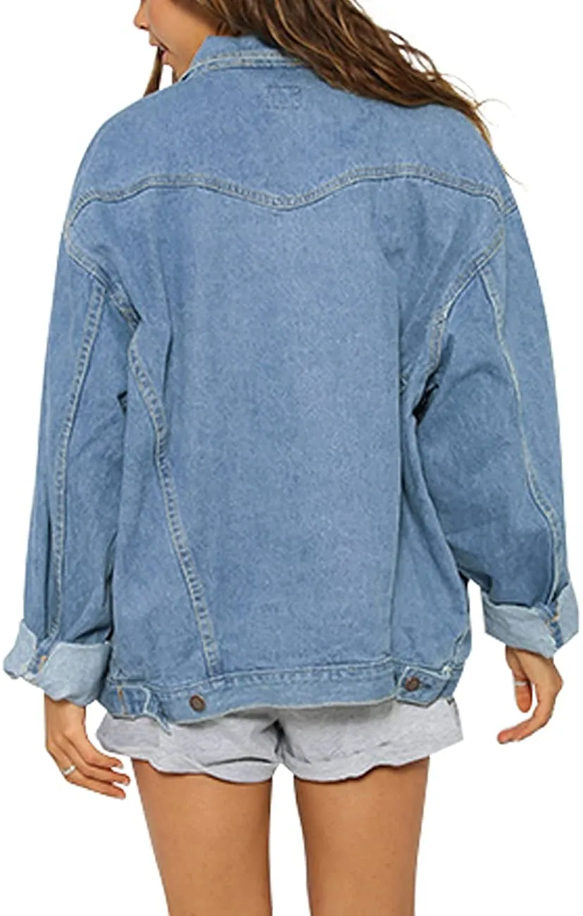 Washed Light Blue Buttoned Up Oversized Denim Jacket