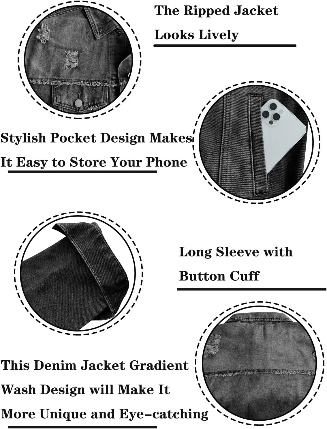Womens Long Sleeve Washed Button Down Basic Denim Jacket With Pockets