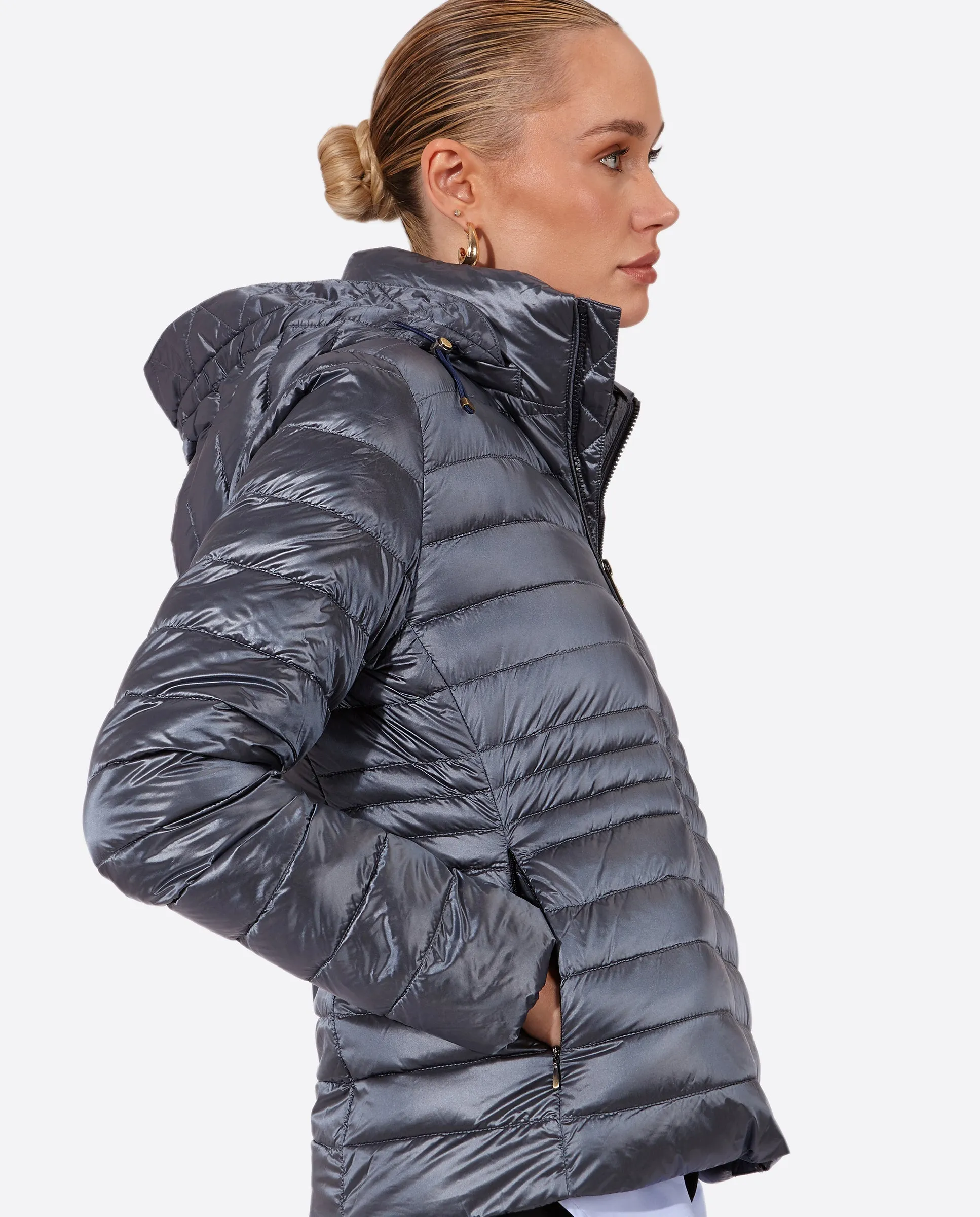 Women's short down jacket HALLEY  STEEL BLUE