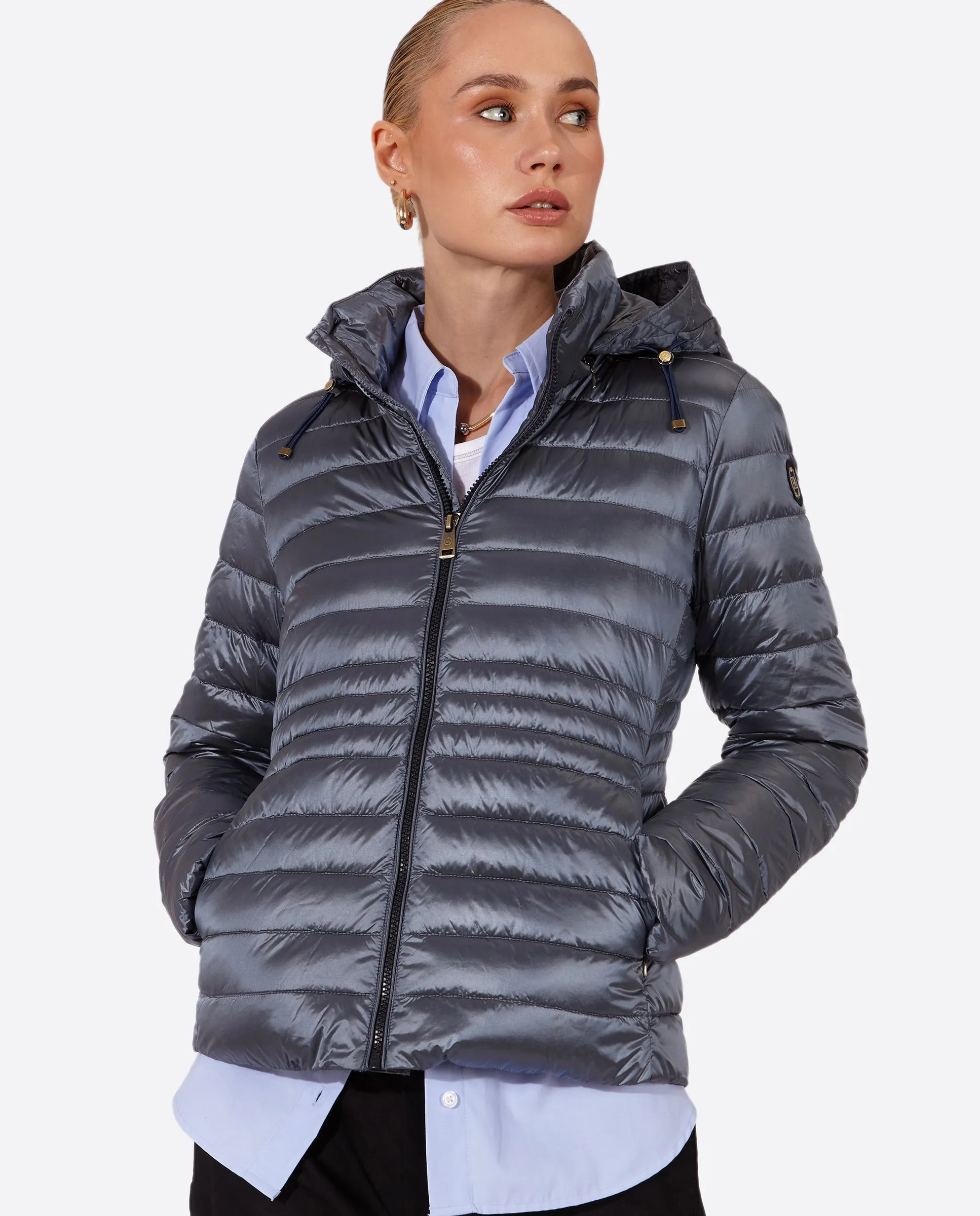 Women's short down jacket HALLEY  STEEL BLUE