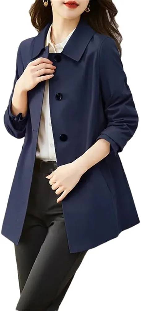 Women's Trench Coat Single-Breasted Mid-Length Coat Casual Straight Coat