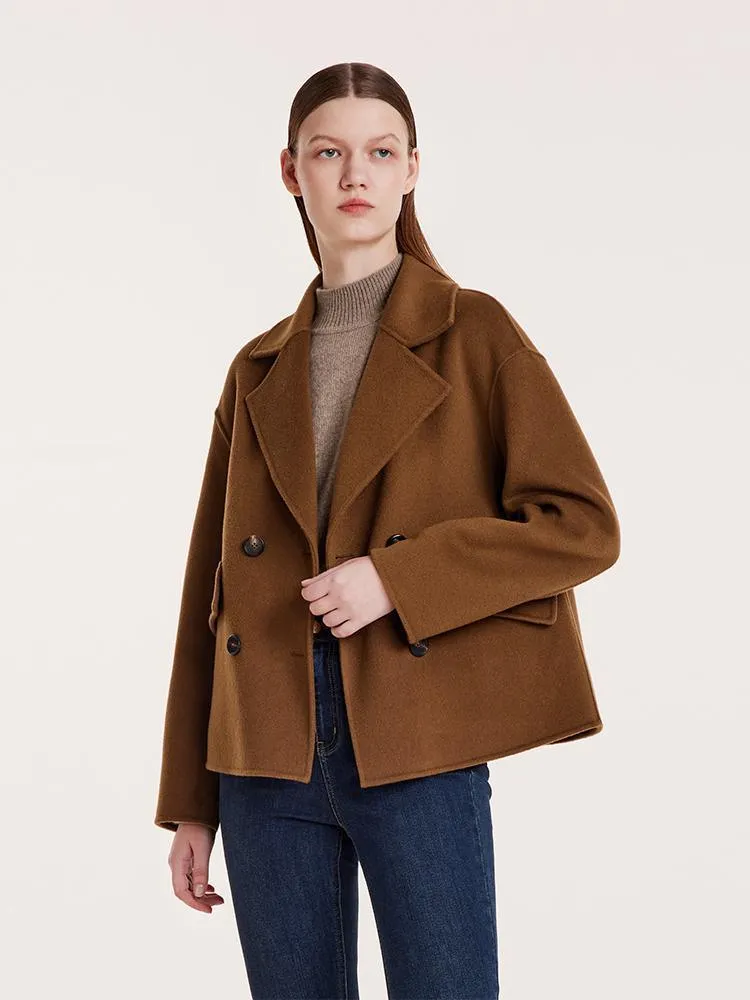 Wool And Cashmere Double-Faced Notched Lapel Short Coat