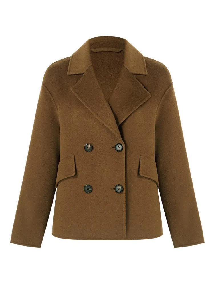 Wool And Cashmere Double-Faced Notched Lapel Short Coat