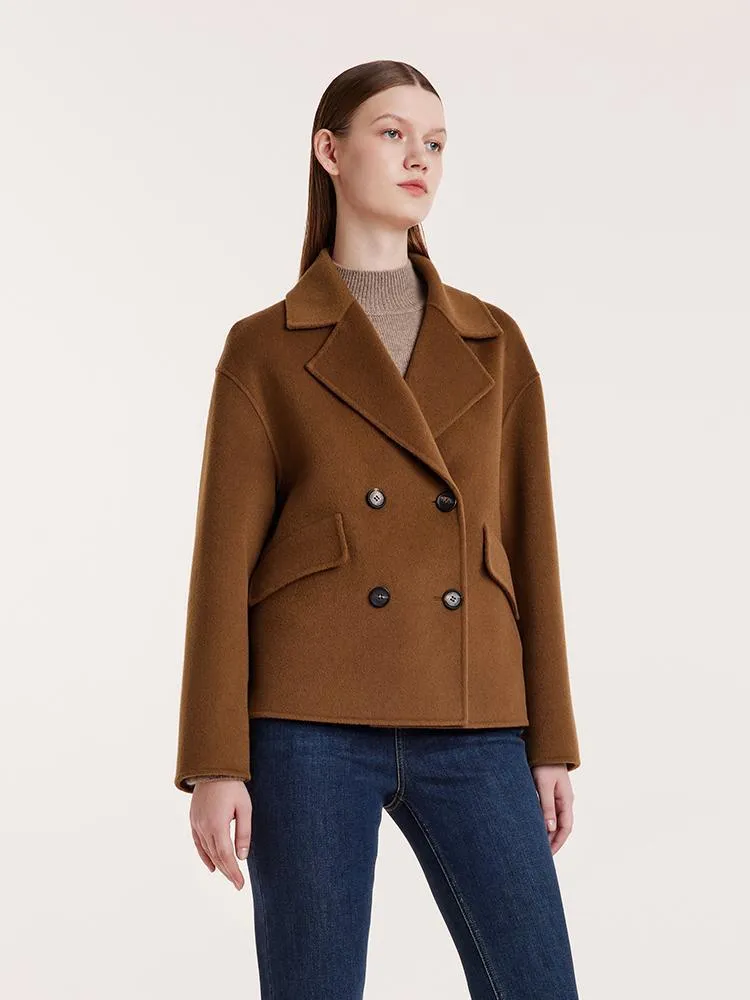 Wool And Cashmere Double-Faced Notched Lapel Short Coat