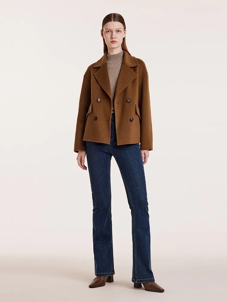 Wool And Cashmere Double-Faced Notched Lapel Short Coat