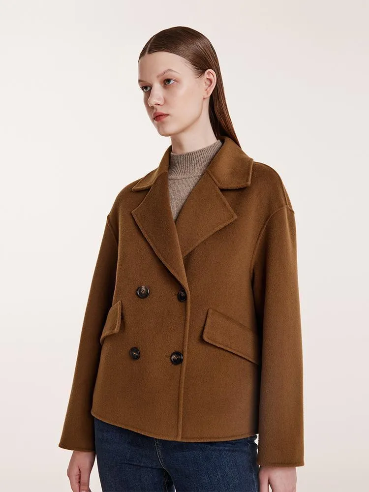 Wool And Cashmere Double-Faced Notched Lapel Short Coat