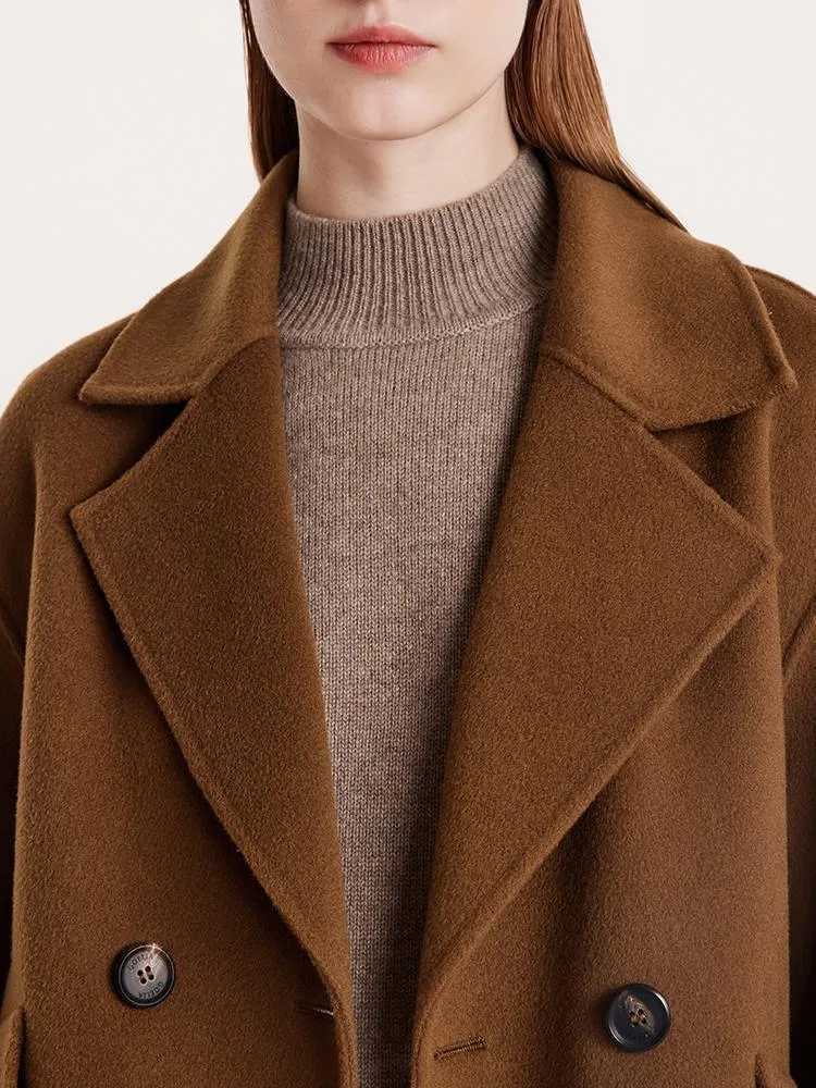 Wool And Cashmere Double-Faced Notched Lapel Short Coat