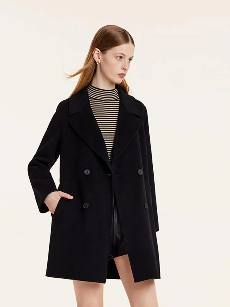 Wool And Cashmere Double-Faced Notched Lapel Women Coat