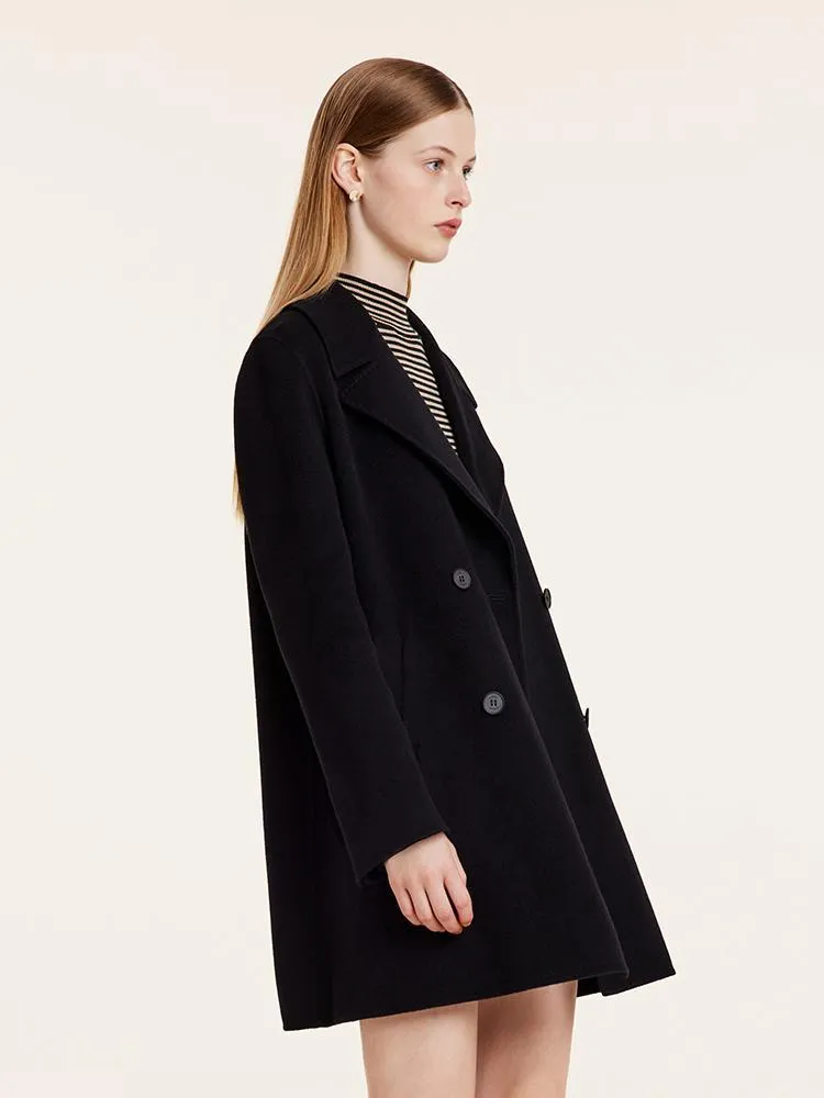 Wool And Cashmere Double-Faced Notched Lapel Women Coat