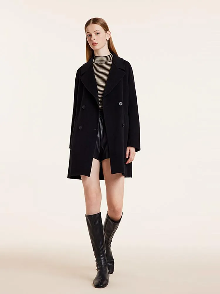 Wool And Cashmere Double-Faced Notched Lapel Women Coat