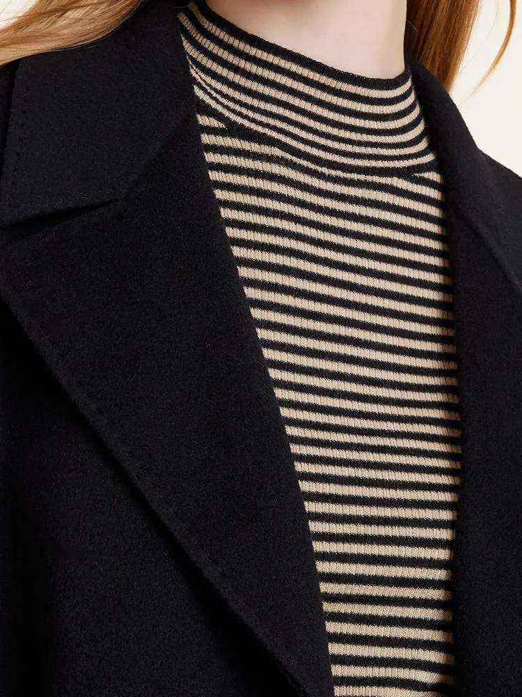 Wool And Cashmere Double-Faced Notched Lapel Women Coat
