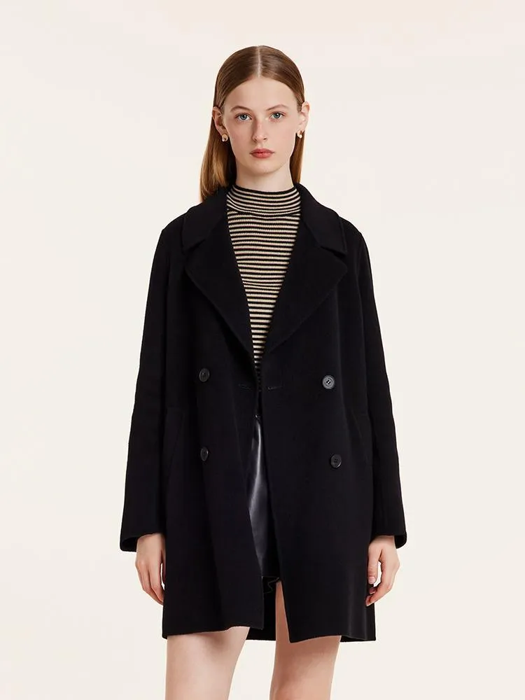 Wool And Cashmere Double-Faced Notched Lapel Women Coat
