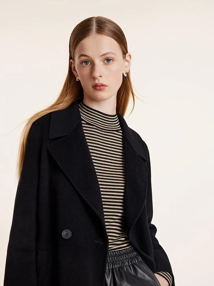 Wool And Cashmere Double-Faced Notched Lapel Women Coat