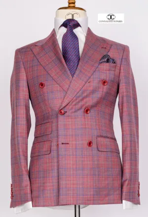 Zignone - Salmon pink checkered double breasted 2-piece slim fit suit with wide lapel